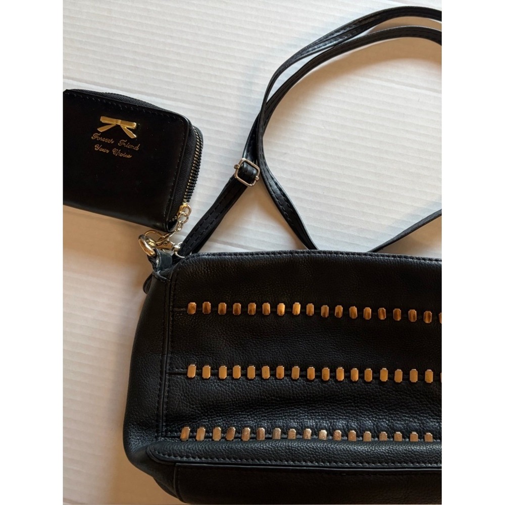 Kelsi Dagger Black‎ Leather Studded Crossbody Bag Matching Mini Satchel Pouch